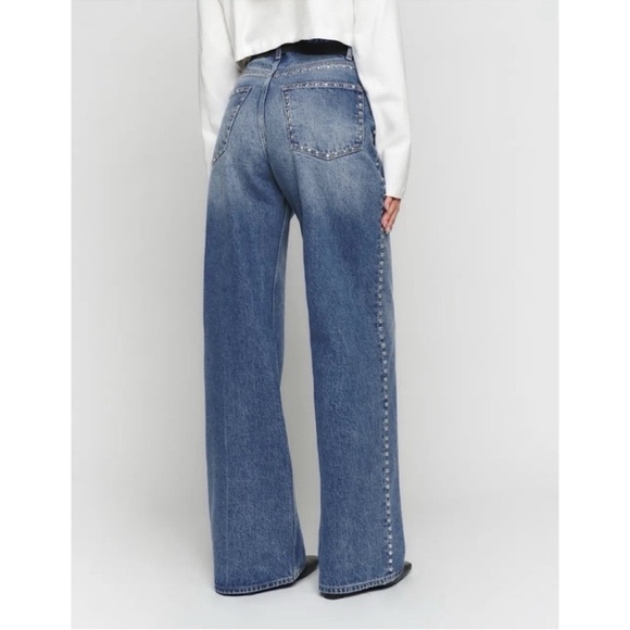 Reformation Cary High Rise Slouchy Wide Leg Jeans Studded Denim Chesapeake 30 - Picture 10 of 12